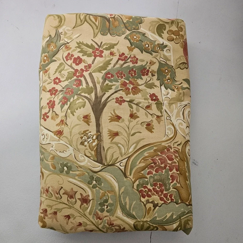 Pottery Barn Delphine Full/Queen Duvet Cover Cotton Pomegranate Floral Tan Green